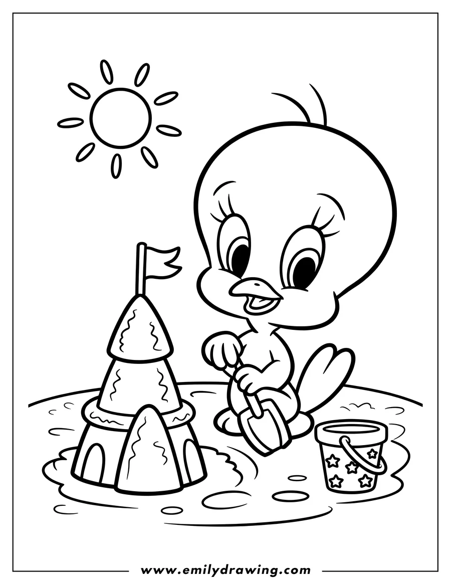 Doodle style coloring picture of tweety Bird