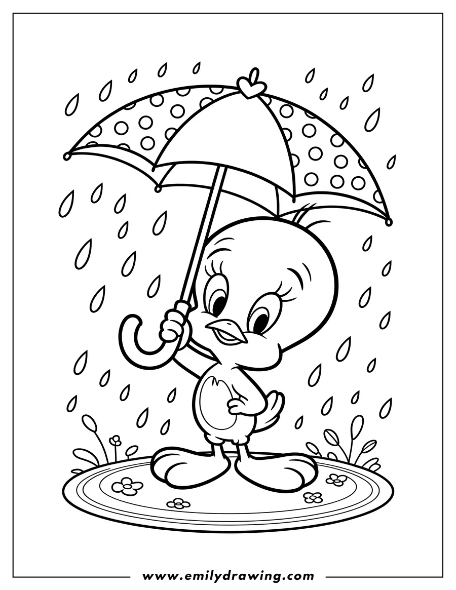 Full page coloring image of tweety Bird