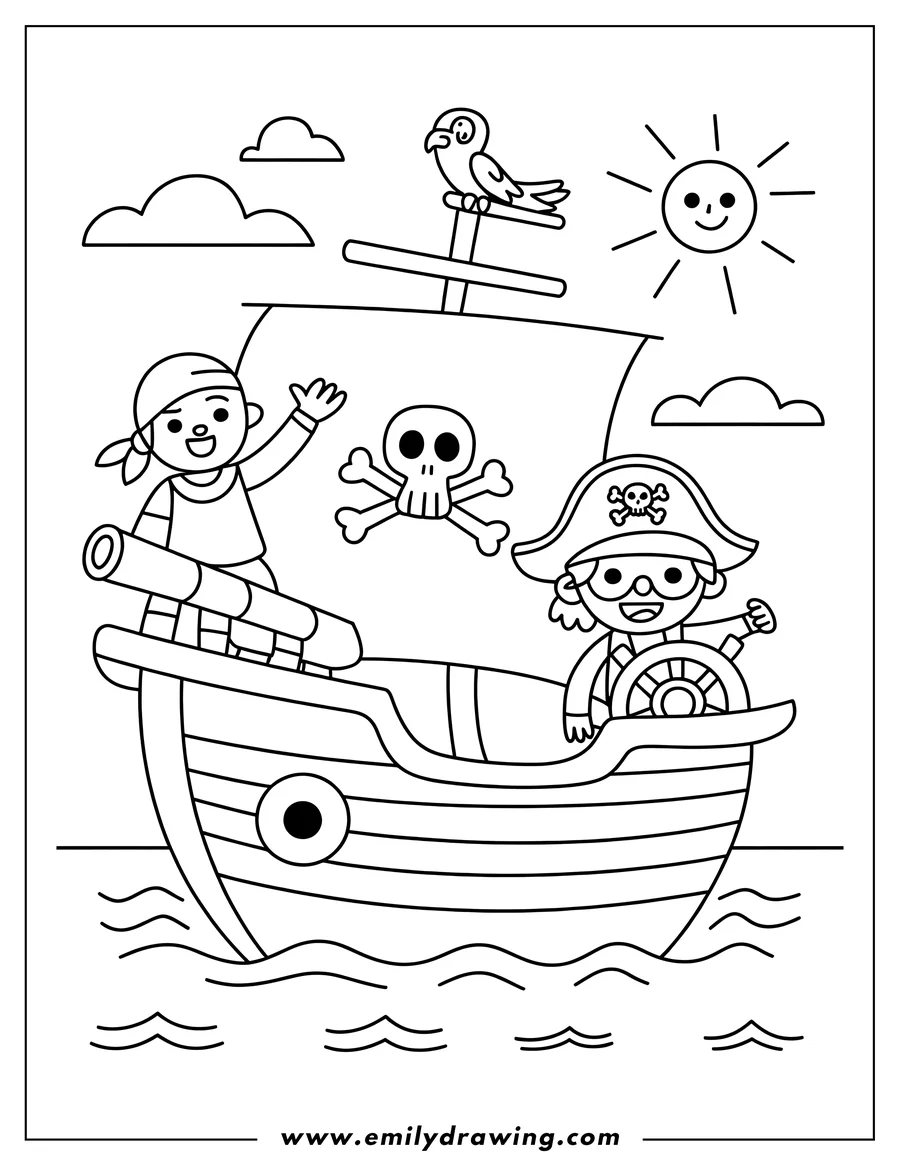 Clean line drawing: child pirate