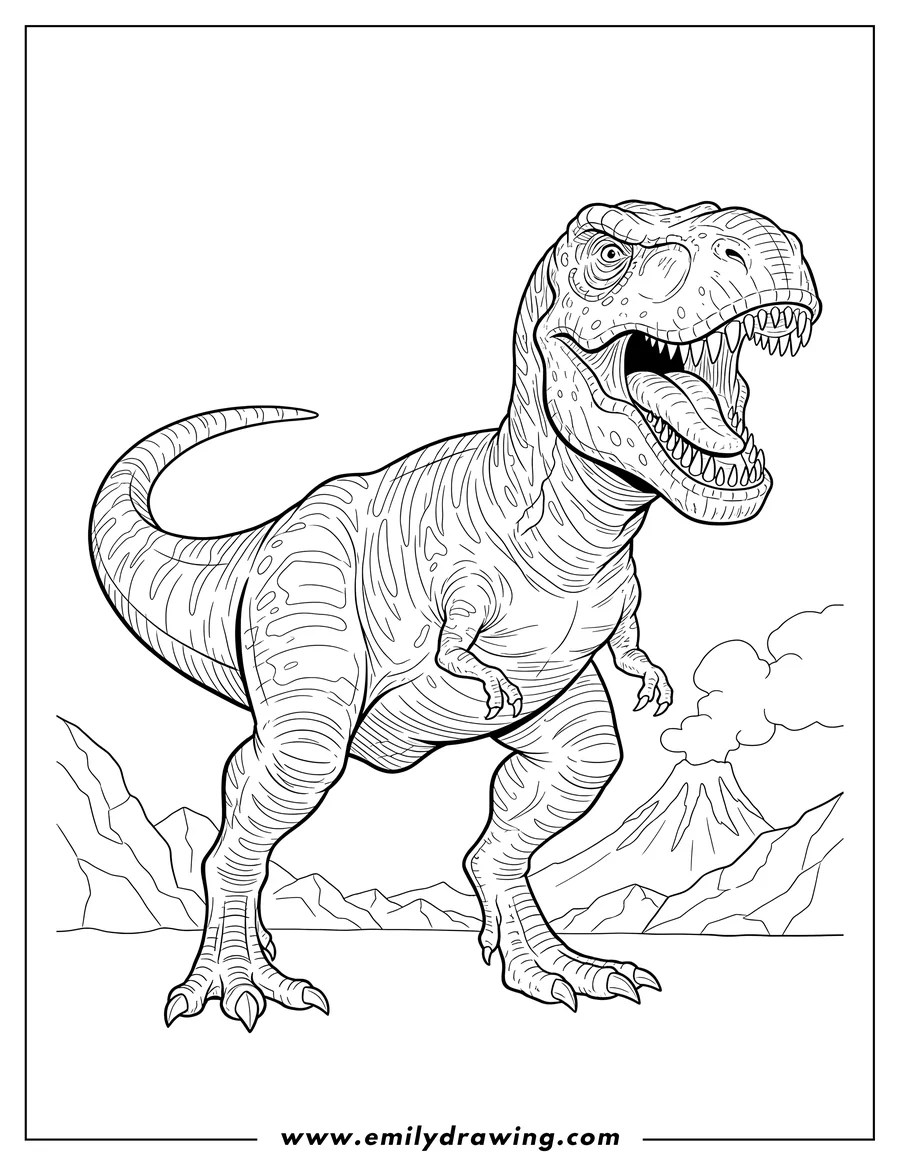 Free to print drawing of detailed Tyrannosaurus Rex roaring