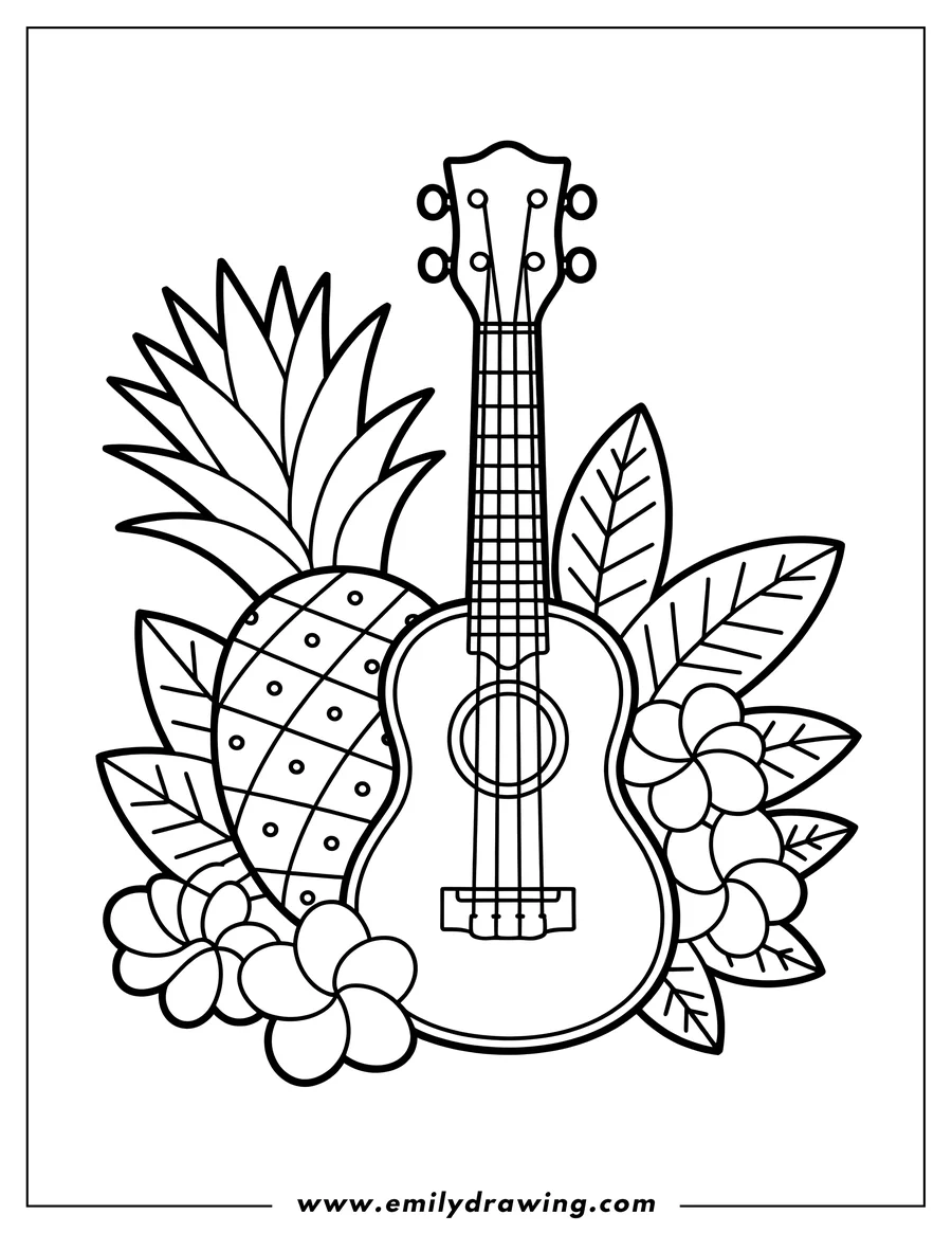 PDF style coloring page: ukulele