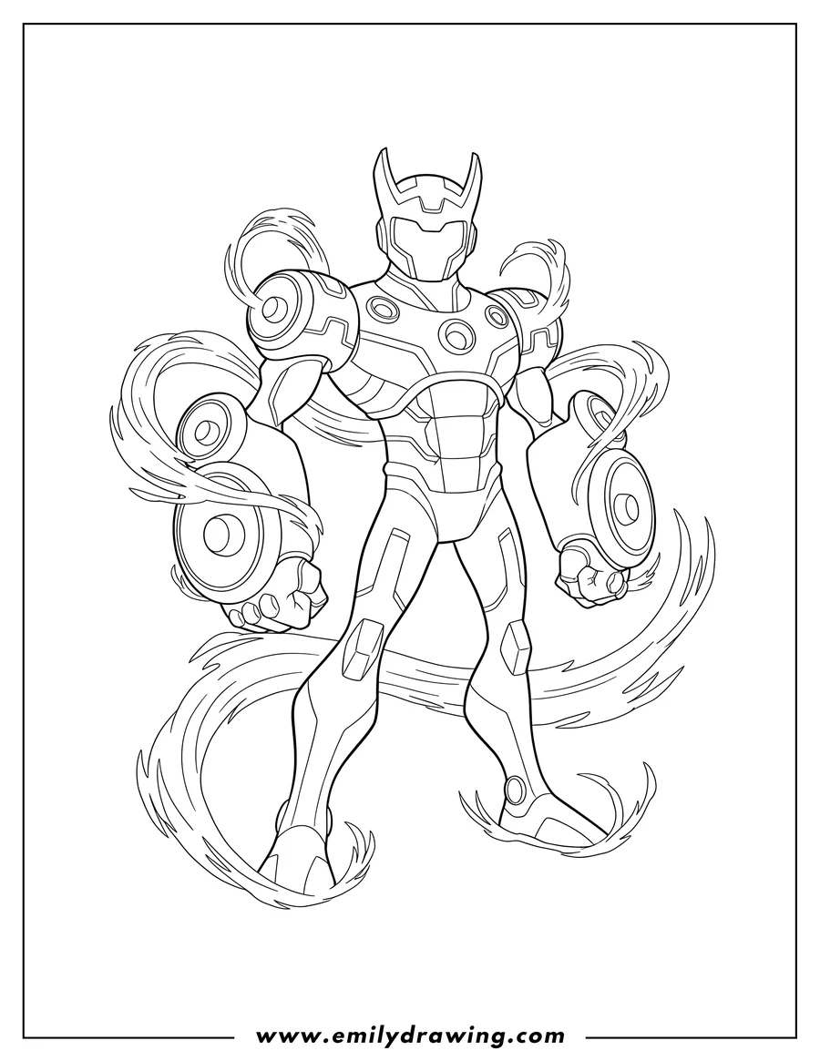 Coloring page for kids: ben 10 Ultimate Echo Echo Alien Form, surrounded by energy waves