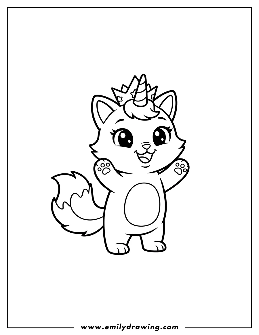 High quality printable unkitty Unicorn Cat standing for coloring
