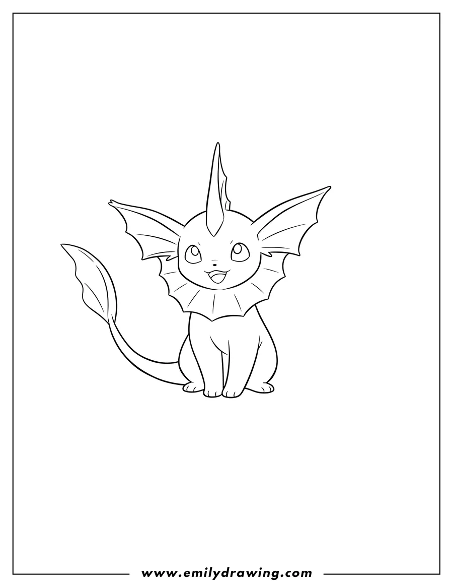 High quality printable vaporeon sitting happily with the Pokemon logo for coloring