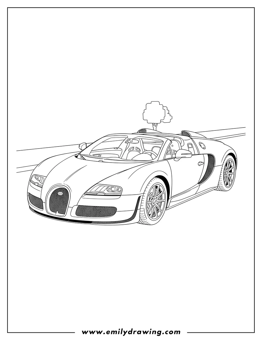 Linear illustration of bugatti Veyron Grand Sport Vitesse convertible, parked