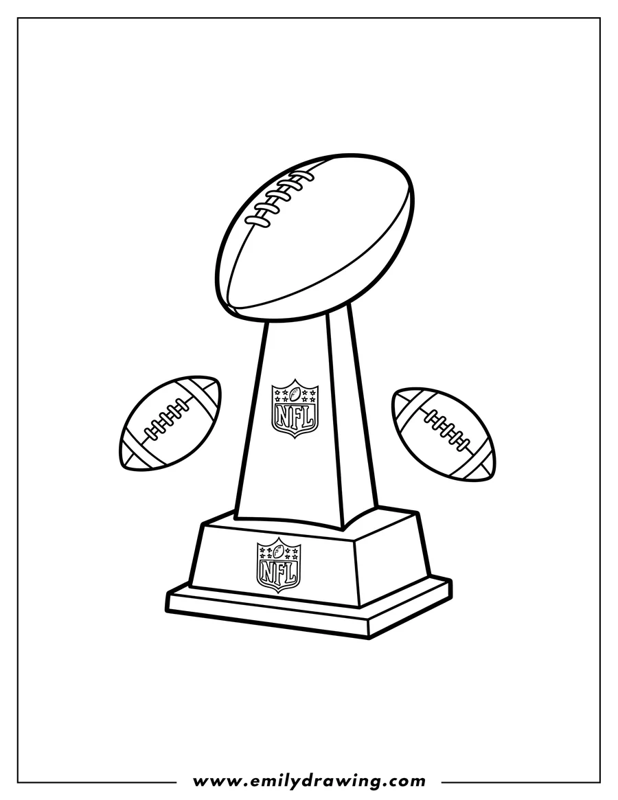 PDF style coloring page: vince Lombardi Trophy coloring page with NFL logo and footballs