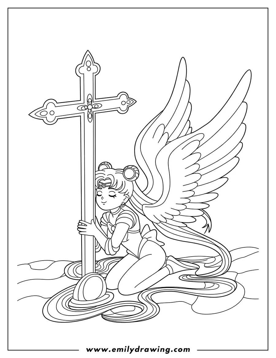 Printable line art of winged Character