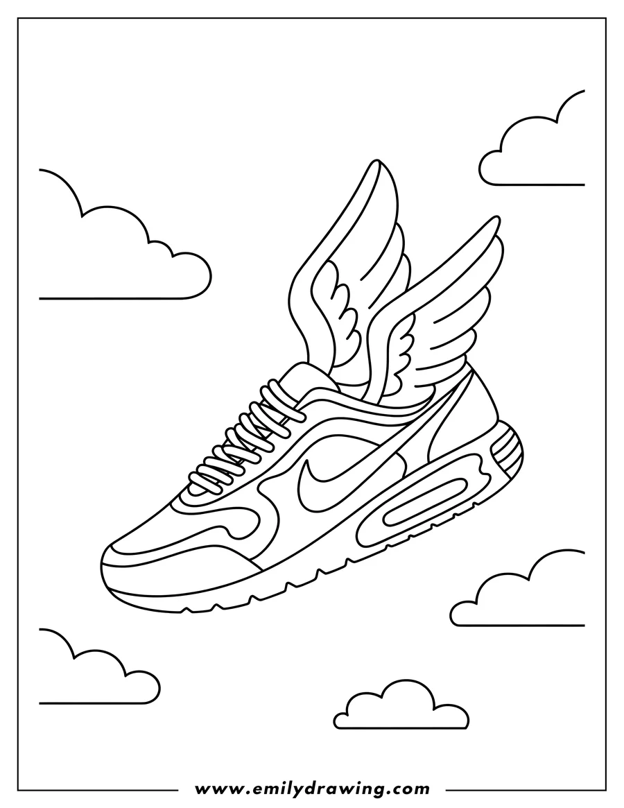 Outline drawing of winged Sneaker