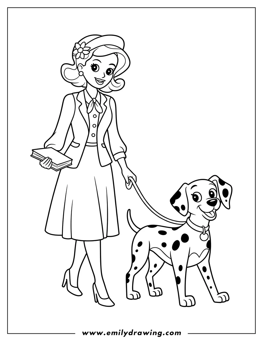 Full page coloring image of woman