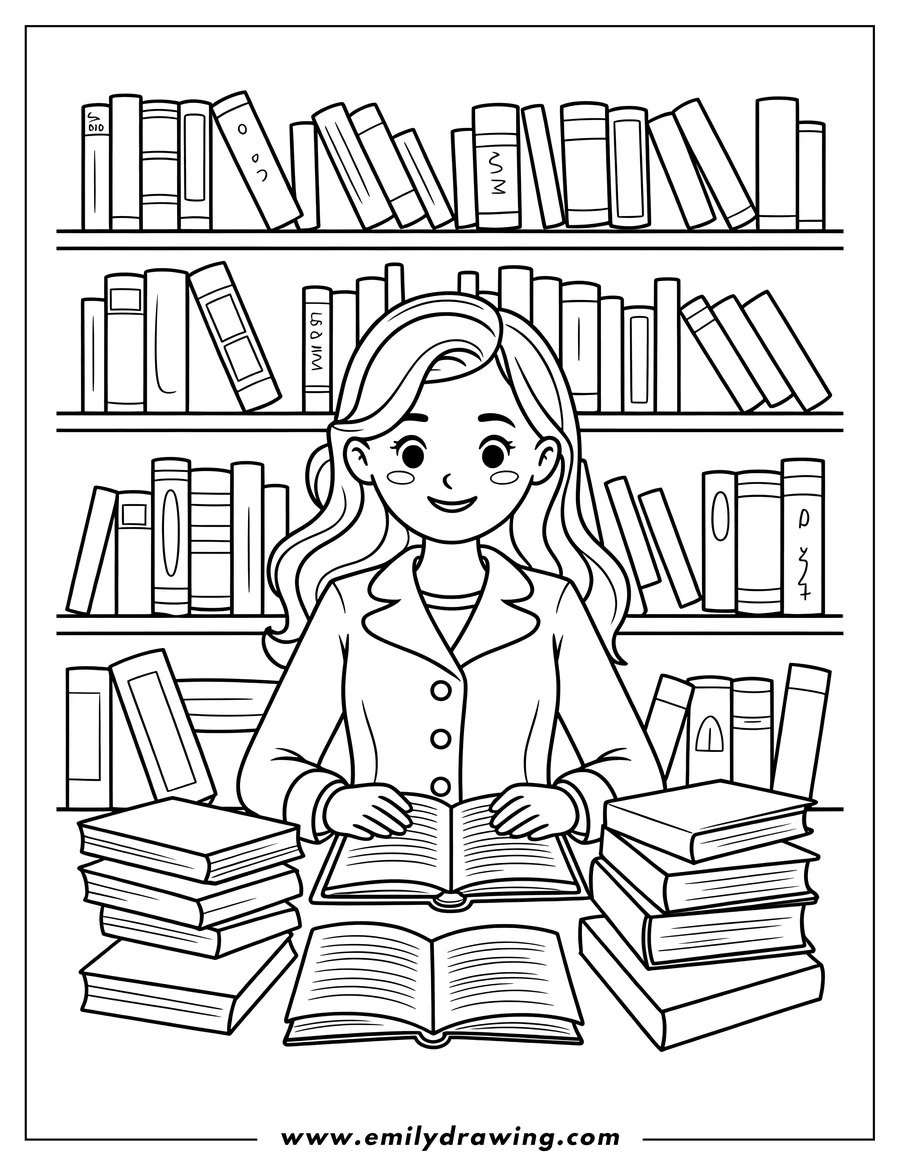 Downloadable coloring page of woman