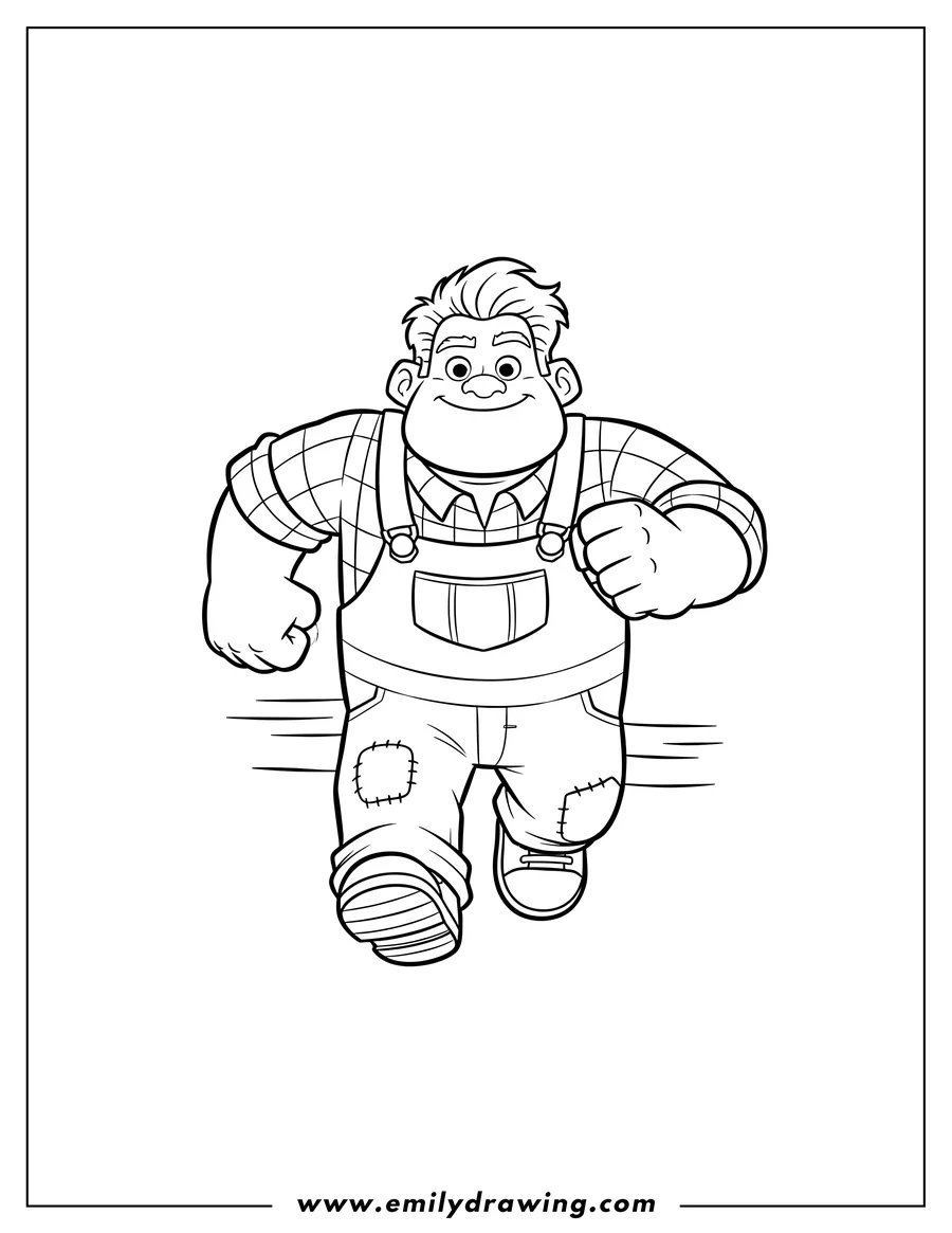 Outline drawing of easy Wreck It Ralph Outline, running and smiling