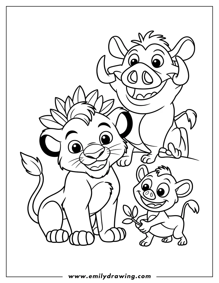 Clean line drawing: young Lion (Kion)