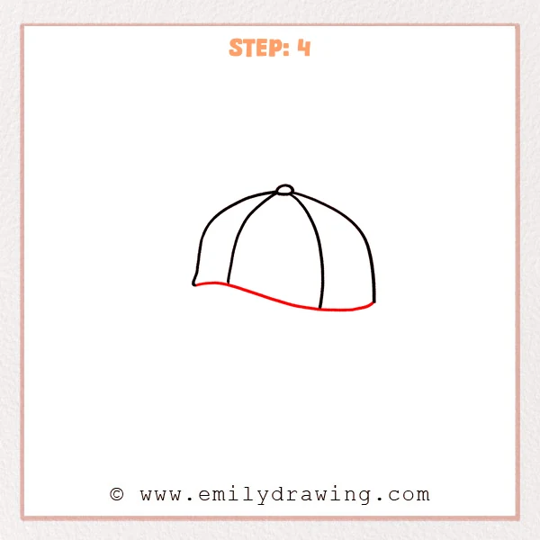 how to draw a cap - The cap outline now includes a curved brim underside and a long bottom edge connecting to the right side.