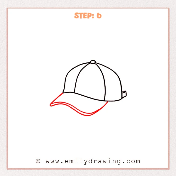 how to draw a cap - The cap now has a large curved brim with a second inner line showing the brim’s thickness.