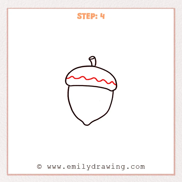 how to draw an acorn - Step 4: A wavy band added across the acorn cap.