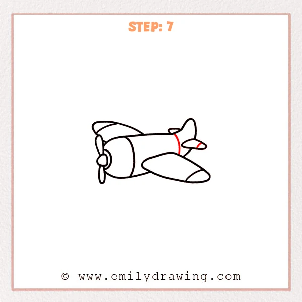 how to draw an airplane - Step 7: Tail wing detail lines are added and the tail connections are cleaned up.