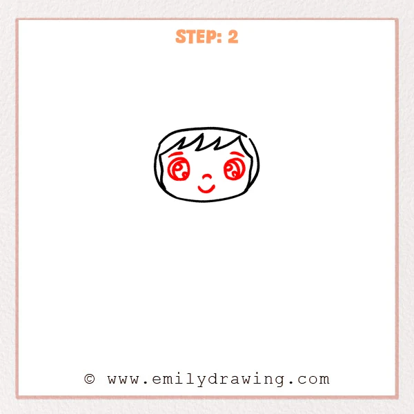 how to draw an astronaut - Step 2: Astronaut face refined with big eyes, highlights, and a small smile.