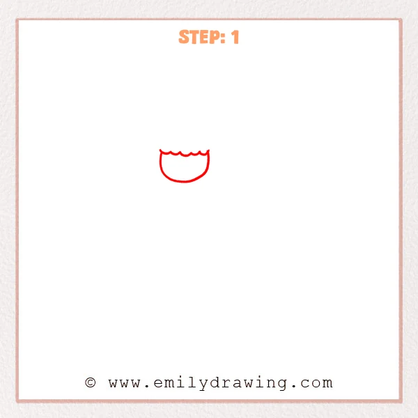 how to draw an alpaca - Step 1: A simple rounded alpaca face with a wavy bangs line on top.