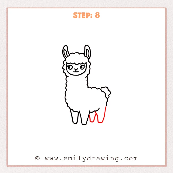how to draw an alpaca - Step 8: Two back legs are added, with one partially hidden for depth.