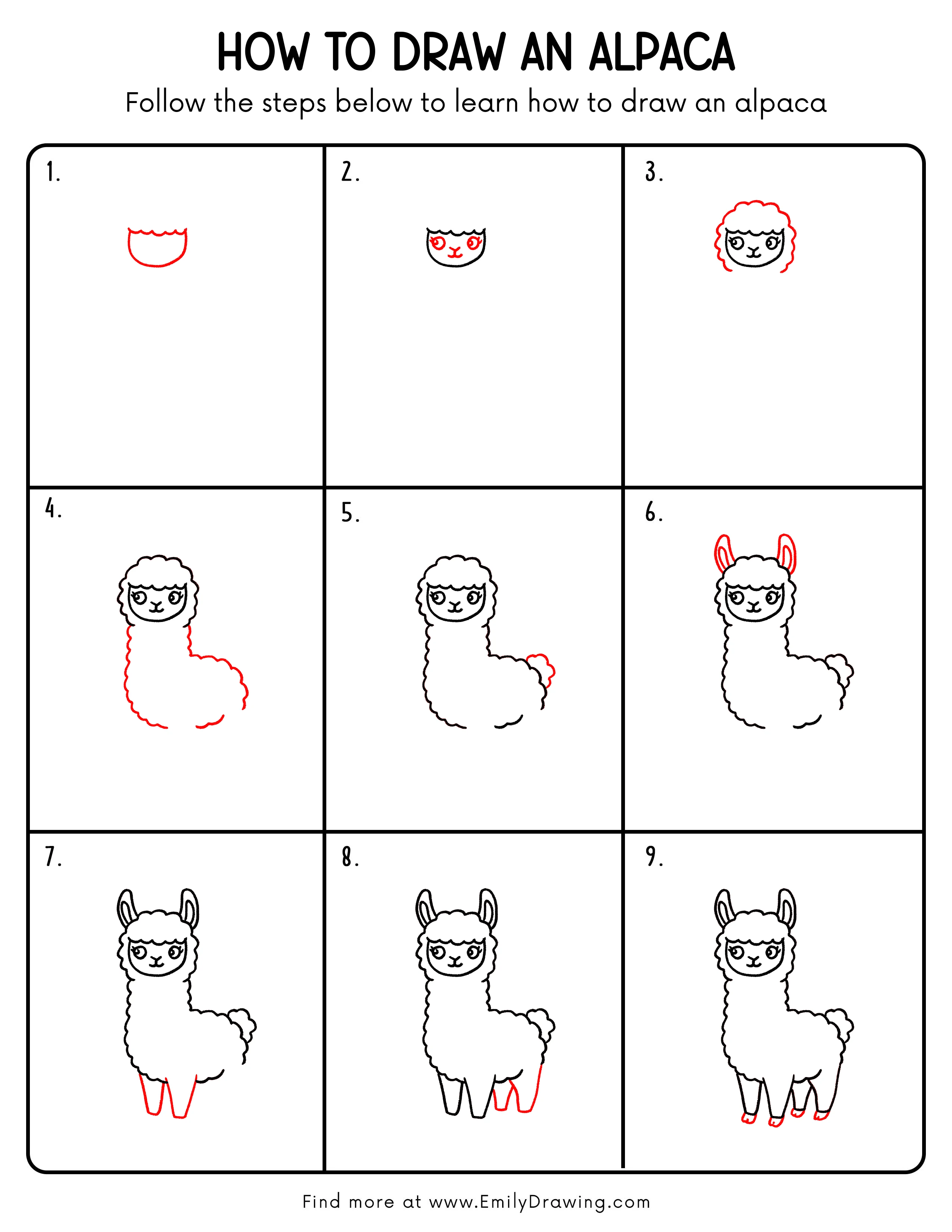 Printable Alpaca Drawing Guide