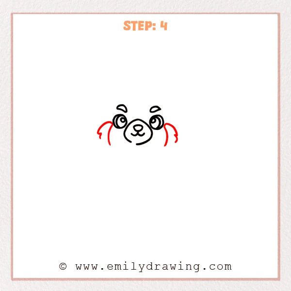 how to draw an animals - Step 4: Fluffy cheek shapes are added to the animal face in the animals tutorial.