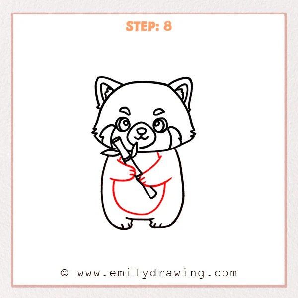how to draw an animals - Step 8: Arms and paws wrap the prop, and a belly patch is added in the animals drawing.