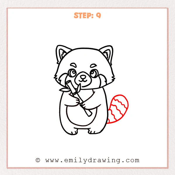 how to draw an animals - Step 9: A patterned tail is added and the cute animals drawing is finalized with clean outlines.