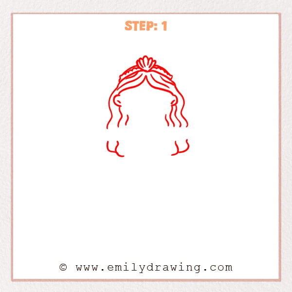 how to draw an aphrodite - Step 1: Aphrodite headpiece and wavy hair outline begin the step by step drawing.