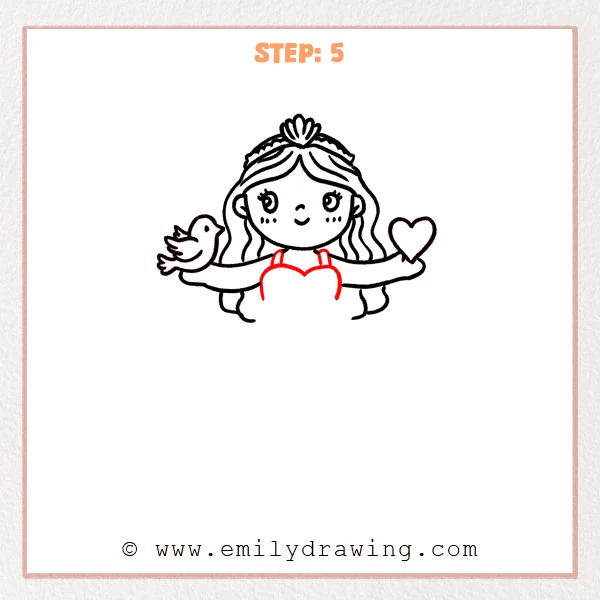 how to draw an aphrodite - Step 5: Aphrodite heart-shaped bodice and shoulder straps are added to the drawing.