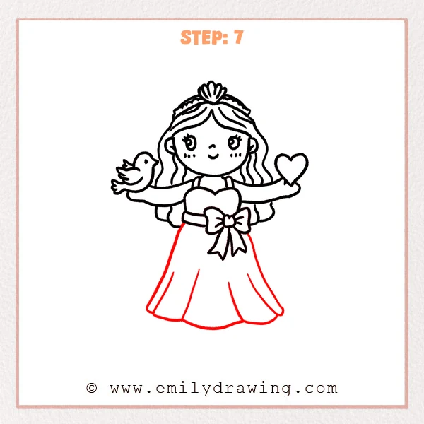 how to draw an aphrodite - Step 7: Aphrodite long dress outline is drawn with simple flowing fold lines.