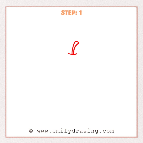 how to draw an apple - Step 1: A short curved stem is drawn to begin an apple step by step drawing.