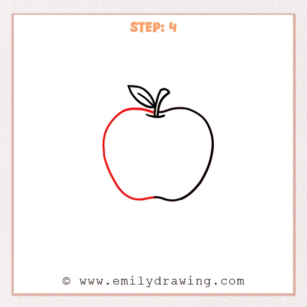 how to draw an apple - Step 4: The left curve and bottom dip close the apple outline.