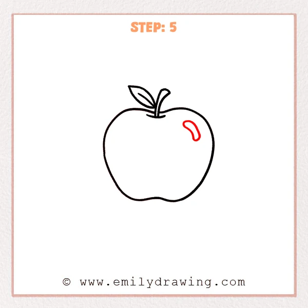 how to draw an apple - Step 5: A curved highlight is added to the upper right of the apple.