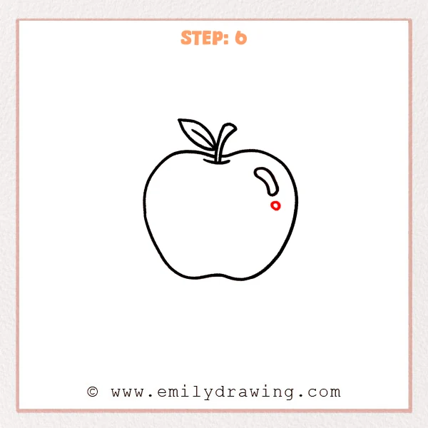 how to draw an apple - Step 6: A small shine dot is added and the apple drawing is finalized with clean bold lines.