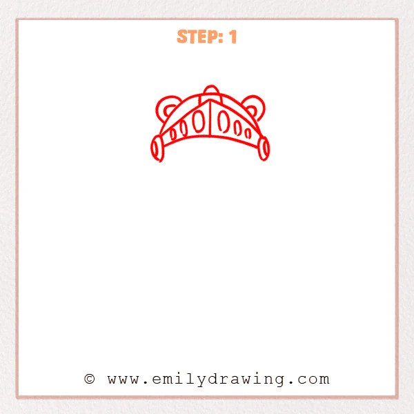 how to draw an armor - Step 1: The top helmet band is drawn to start a cute armor step by step drawing.