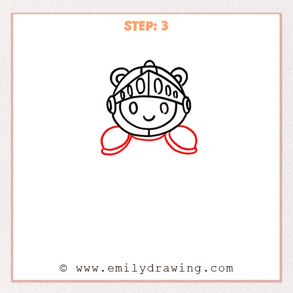 how to draw an armor - Step 3: Two rounded shoulder armor plates are added to the cute armor drawing.