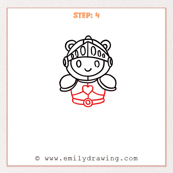 how to draw an armor - Step 4: A heart chest emblem and a belt with a round buckle are added to the armor.