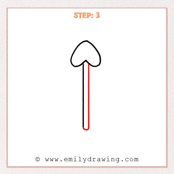 how to draw an arrow - Step 3: The arrow shaft becomes a thick rounded tube beneath the arrowhead.