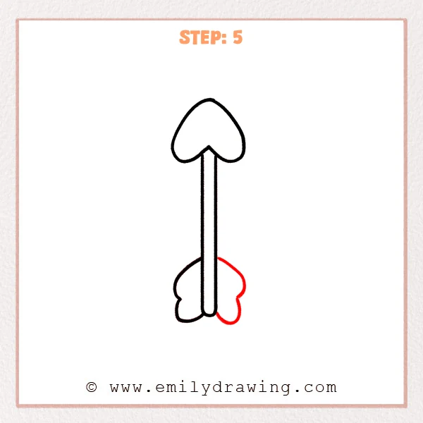 how to draw an arrow - Step 5: A matching cloud-like feather is added on the right, creating symmetrical fletching.