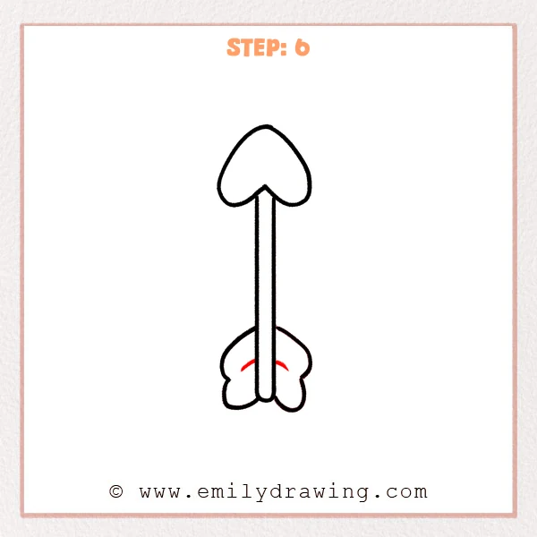 how to draw an arrow - Step 6: Two small curved lines are added inside the feathers to finish the easy arrow drawing.
