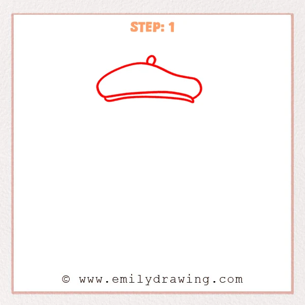 how to draw an artist - Step 1: Sketch of a cute artist beret with a curved band and small top knob.