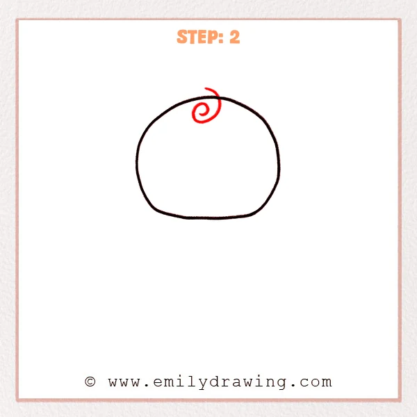 how to draw a baby - Step 2: Baby head with a small curled hair swirl added at the top center.