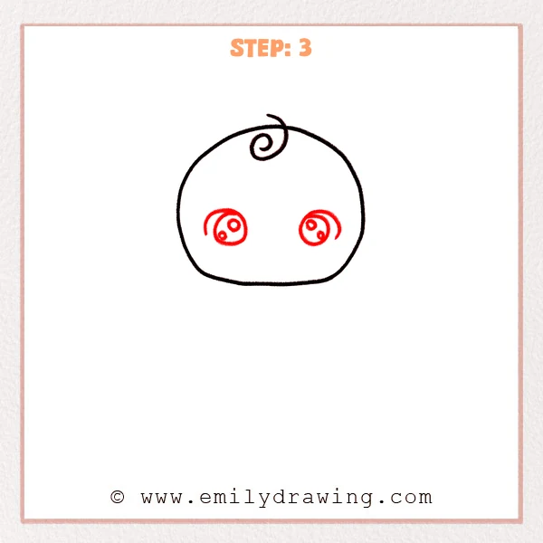 how to draw a baby - Step 3: Baby face with two large eye circles placed evenly on both sides.