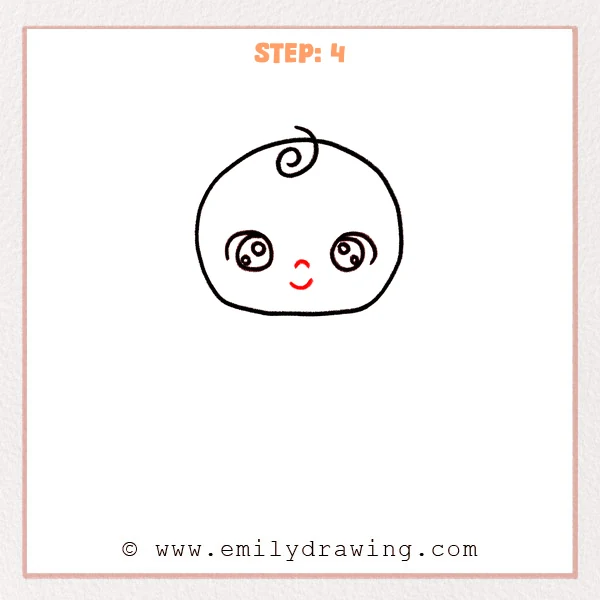 how to draw a baby - Step 4: Baby face with a tiny nose and a small curved smile added.