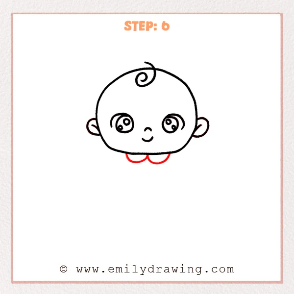 how to draw a baby - Step 6: Baby drawing with a simple rounded collar added beneath the chin.