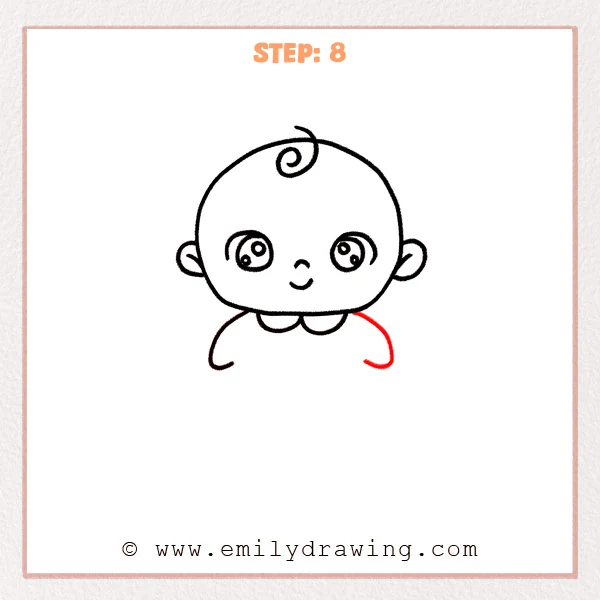 how to draw a baby - Step 8: Baby drawing with the right arm added to match the left arm shape.