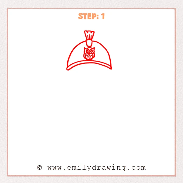 how to draw an athena - Step 1: Athena helmet outline with a curved brim and a small plume.