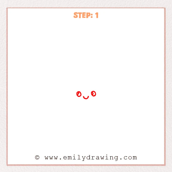 how to draw an avocado - Step 1: A cute avocado face with two small eyes and a curved smile.