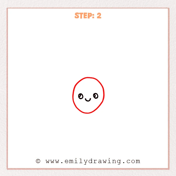how to draw an avocado - Step 2: An oval pit area is drawn around the avocado’s cute face.