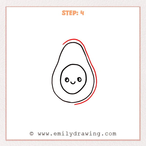 how to draw an avocado - Step 4: One inner curved line is added to show the avocado flesh border on one side.